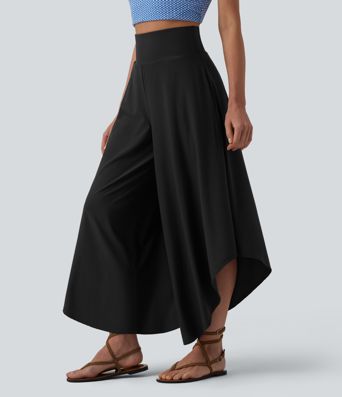 High Waisted Tummy Control Ruffle Hem Baggy Pants with Pockets