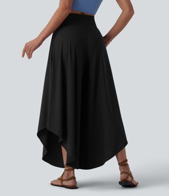 High Waisted Tummy Control Ruffle Hem Baggy Pants with Pockets