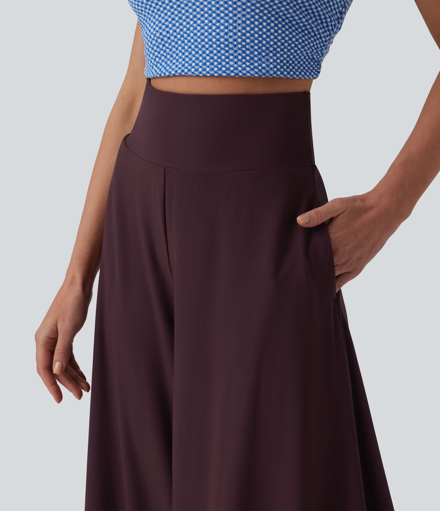 High Waisted Tummy Control Ruffle Hem Baggy Trousers with Pockets