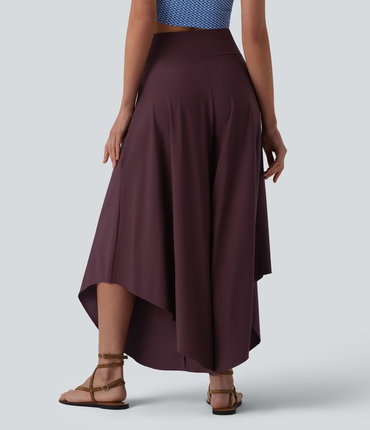 High Waisted Tummy Control Ruffle Hem Baggy Trousers with Pockets