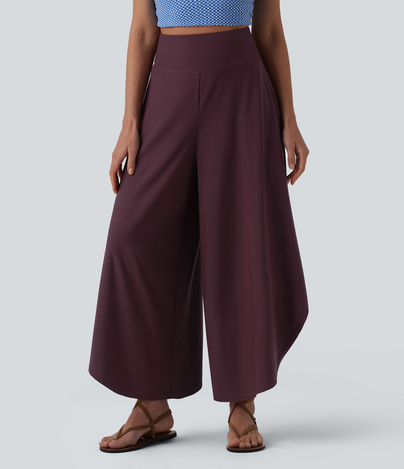 High Waisted Tummy Control Ruffle Hem Baggy Trousers with Pockets