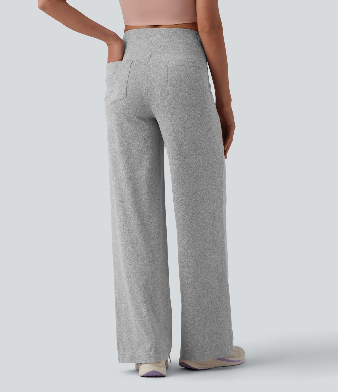 High Waisted Straight Leg Yoga Heathered Trousers with Pockets