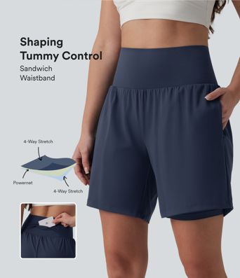 SoftlyZero™ Short de yoga Airy 7" 2-en-1 avec taille ultra haute, gainant, toucher frais, avec poches