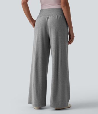 Pantalon casual large gainant taille haute à cordon de serrage avec poches Pantalon casual large gainant taille haute à cordon de serrage avec poches