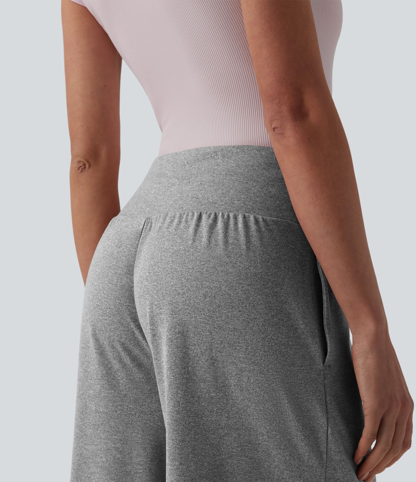 Pantalon casual large gainant taille haute à cordon de serrage avec poches Pantalon casual large gainant taille haute à cordon de serrage avec poches