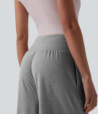 Pantalon casual large gainant taille haute à cordon de serrage avec poches Pantalon casual large gainant taille haute à cordon de serrage avec poches