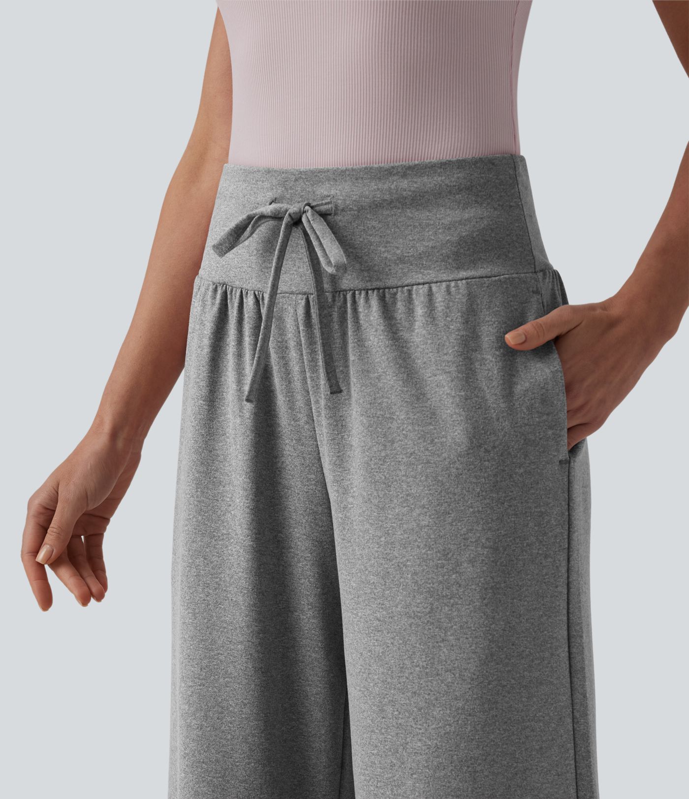 Pantalon casual large gainant taille haute à cordon de serrage avec poches Pantalon casual large gainant taille haute à cordon de serrage avec poches