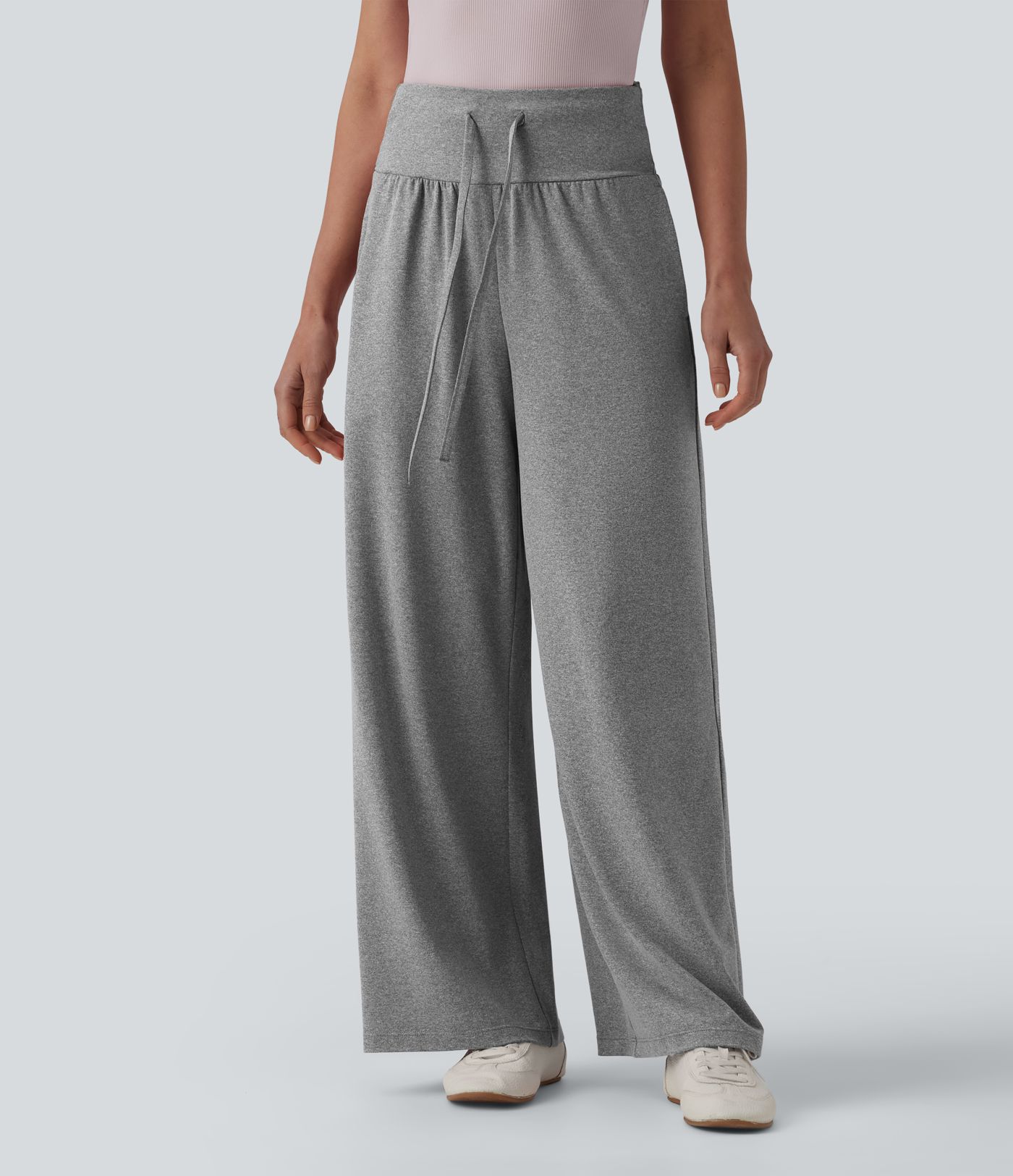 Pantalon casual large gainant taille haute à cordon de serrage avec poches Pantalon casual large gainant taille haute à cordon de serrage avec poches