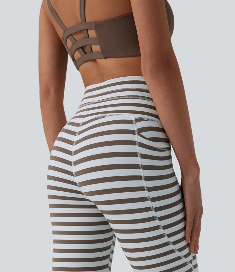 Yoga-Leggings mit hohem Bund, Seitentaschen, Kordelzug und Streifen