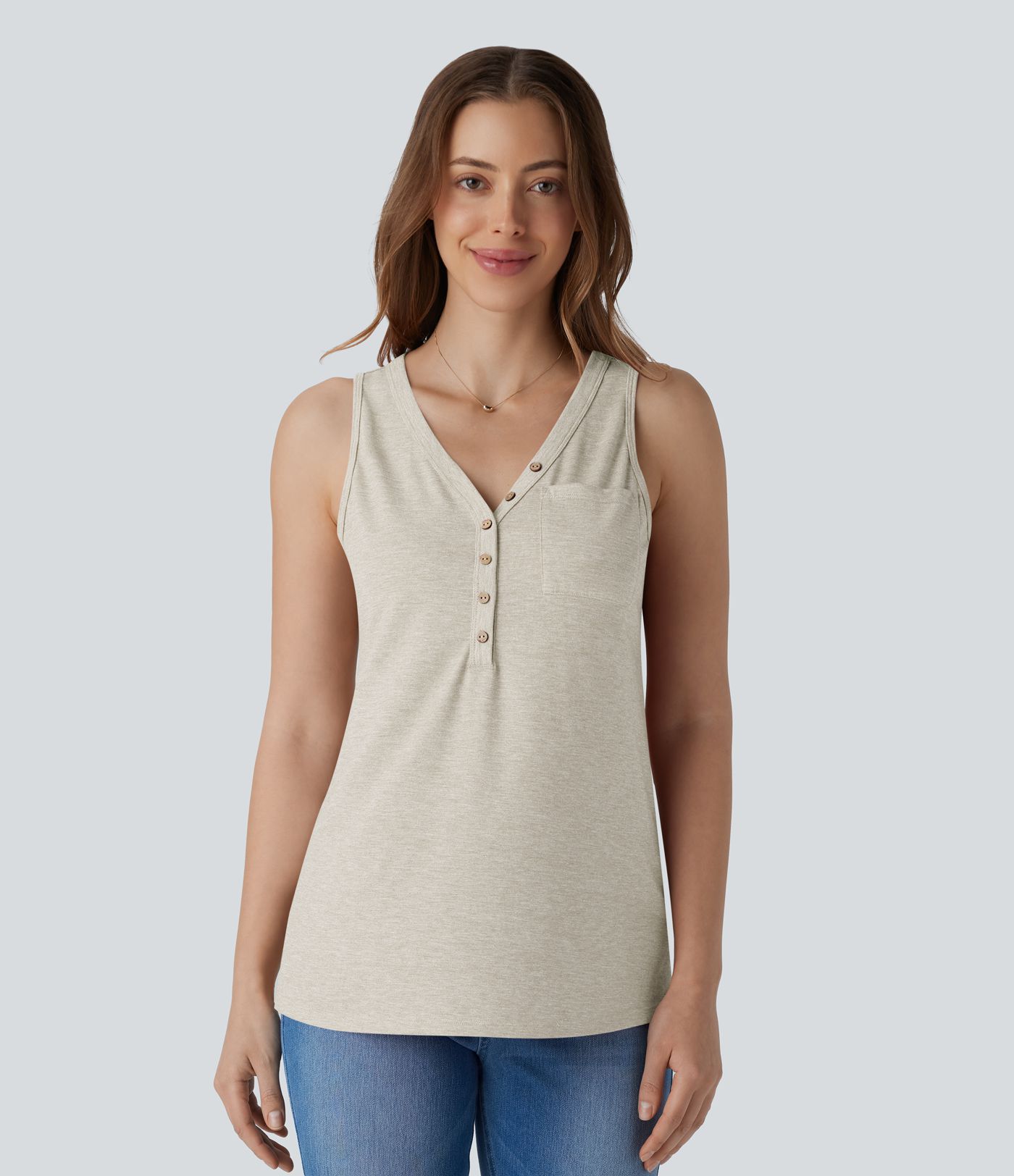 V Neck Sleeveless Decorative Casual Top