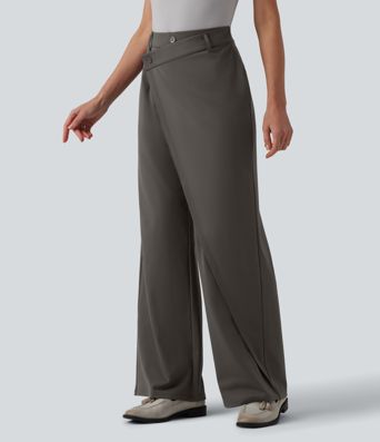 Halara Flex™ DayStretch Asymmetrical High Waisted Straight Leg Work Pants with Pockets