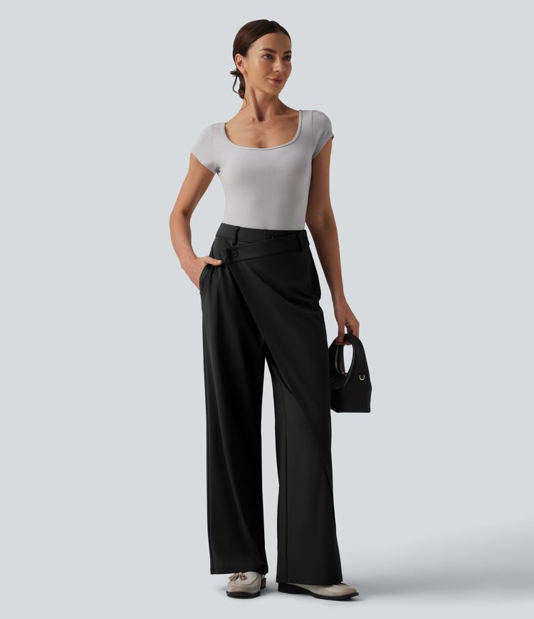 Halara Flex™ DayStretch Asymmetrical High Waisted Straight Leg Work Pants with Pockets Halara Flex™ DayStretch Asymmetrical High Waisted Straight Leg Work Pants with Pockets