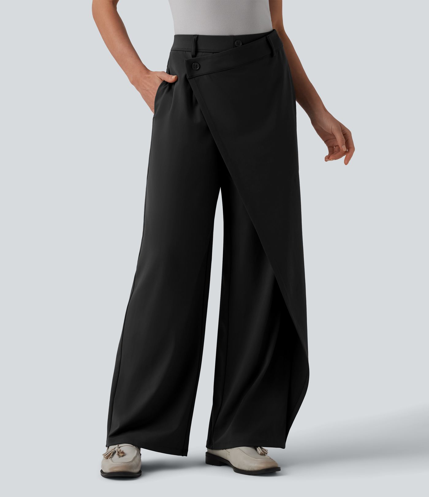 Halara Flex™ DayStretch Asymmetrical High Waisted Straight Leg Work Pants with Pockets Halara Flex™ DayStretch Asymmetrical High Waisted Straight Leg Work Pants with Pockets