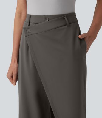 Halara Flex™ DayStretch Asymmetrical High Waisted Straight Leg Work Pants with Pockets