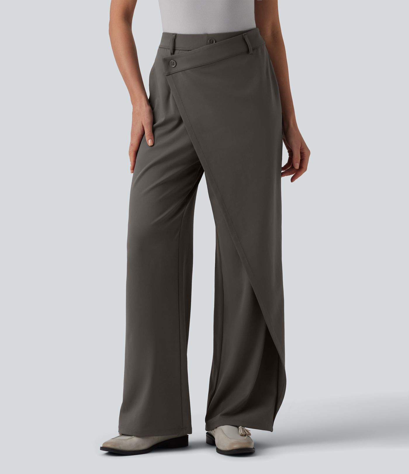 Halara Flex™ DayStretch Asymmetrical High Waisted Straight Leg Work Pants with Pockets