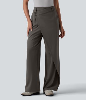 Halara Flex™ DayStretch Asymmetrical High Waisted Straight Leg Work Pants with Pockets