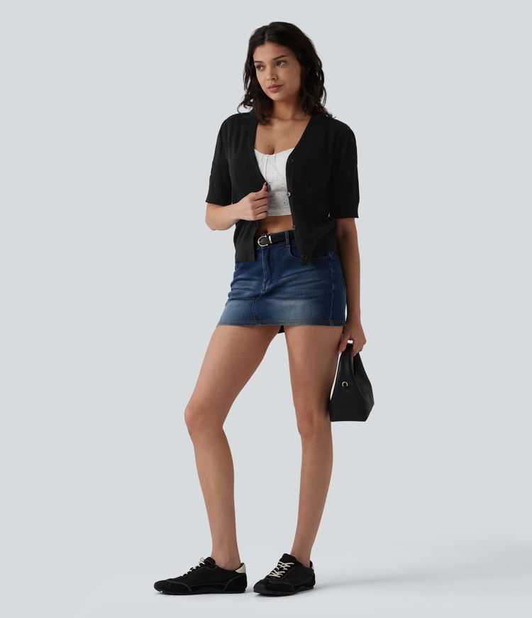 Casual short-sleeved V-neck cardigan