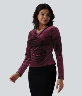 Cowl Neck Long Sleeve Velvet Top