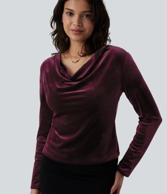 Cowl Neck Long Sleeve Velvet Top
