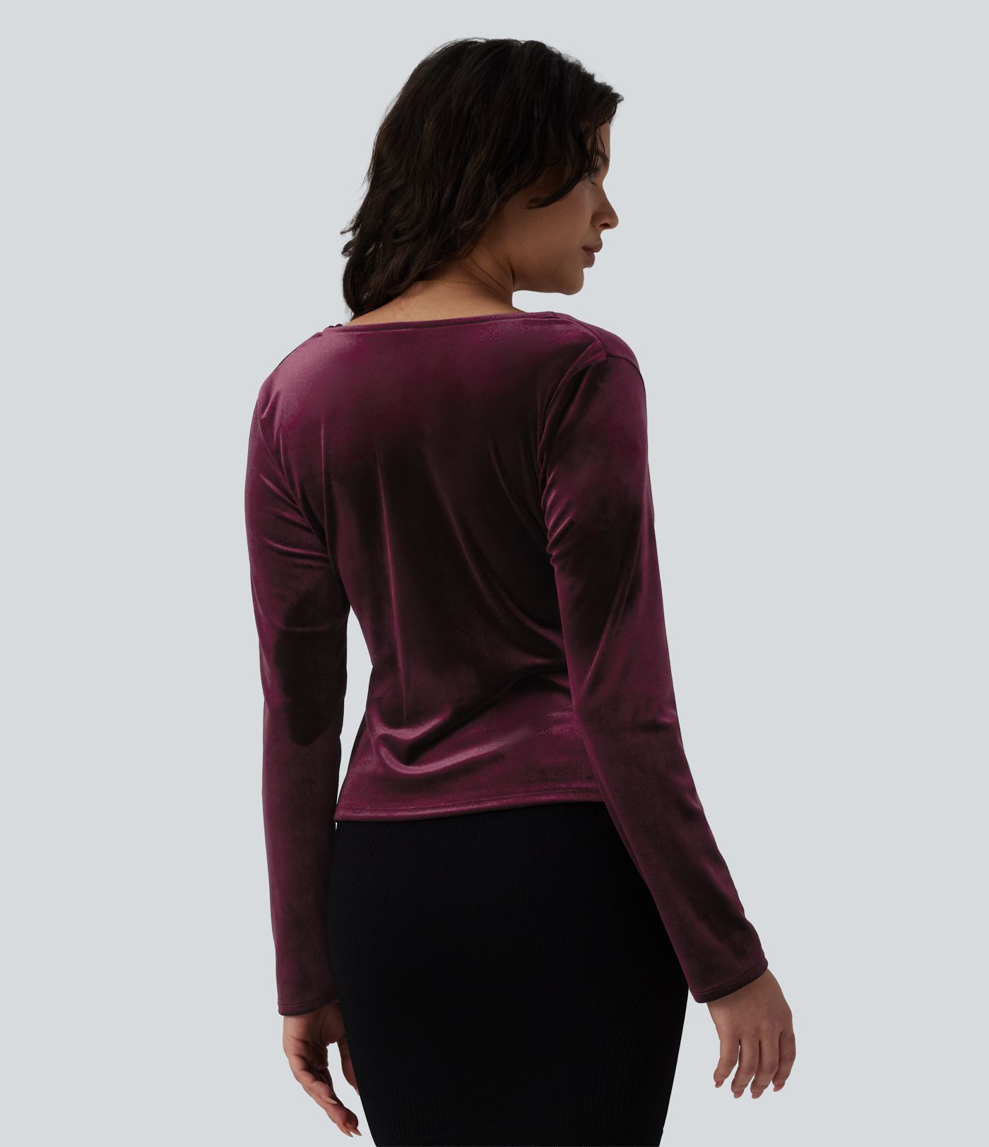 Cowl Neck Long Sleeve Velvet Top