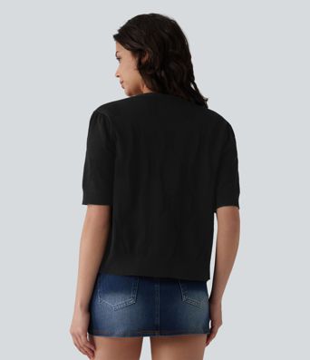 Casual short-sleeved V-neck cardigan