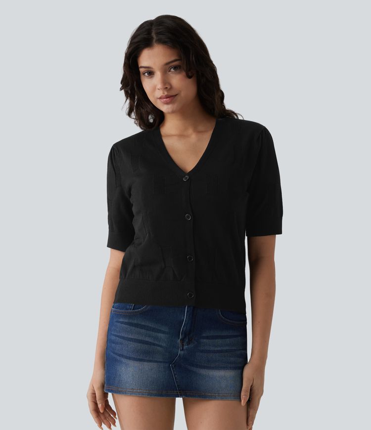 Casual short-sleeved V-neck cardigan