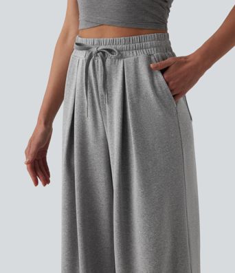 Pantalon yoga large taille haute à cordon de serrage avec poches