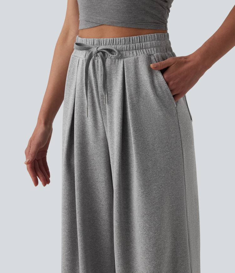 Pantalon yoga large taille haute à cordon de serrage avec poches