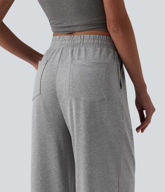 Pantalon yoga large taille haute à cordon de serrage avec poches