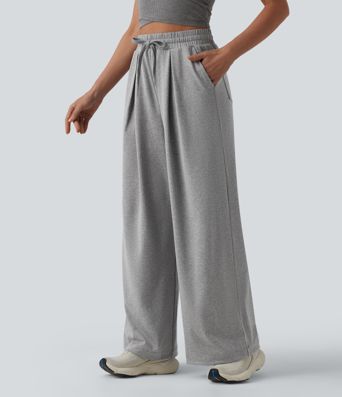 Pantalon yoga large taille haute à cordon de serrage avec poches