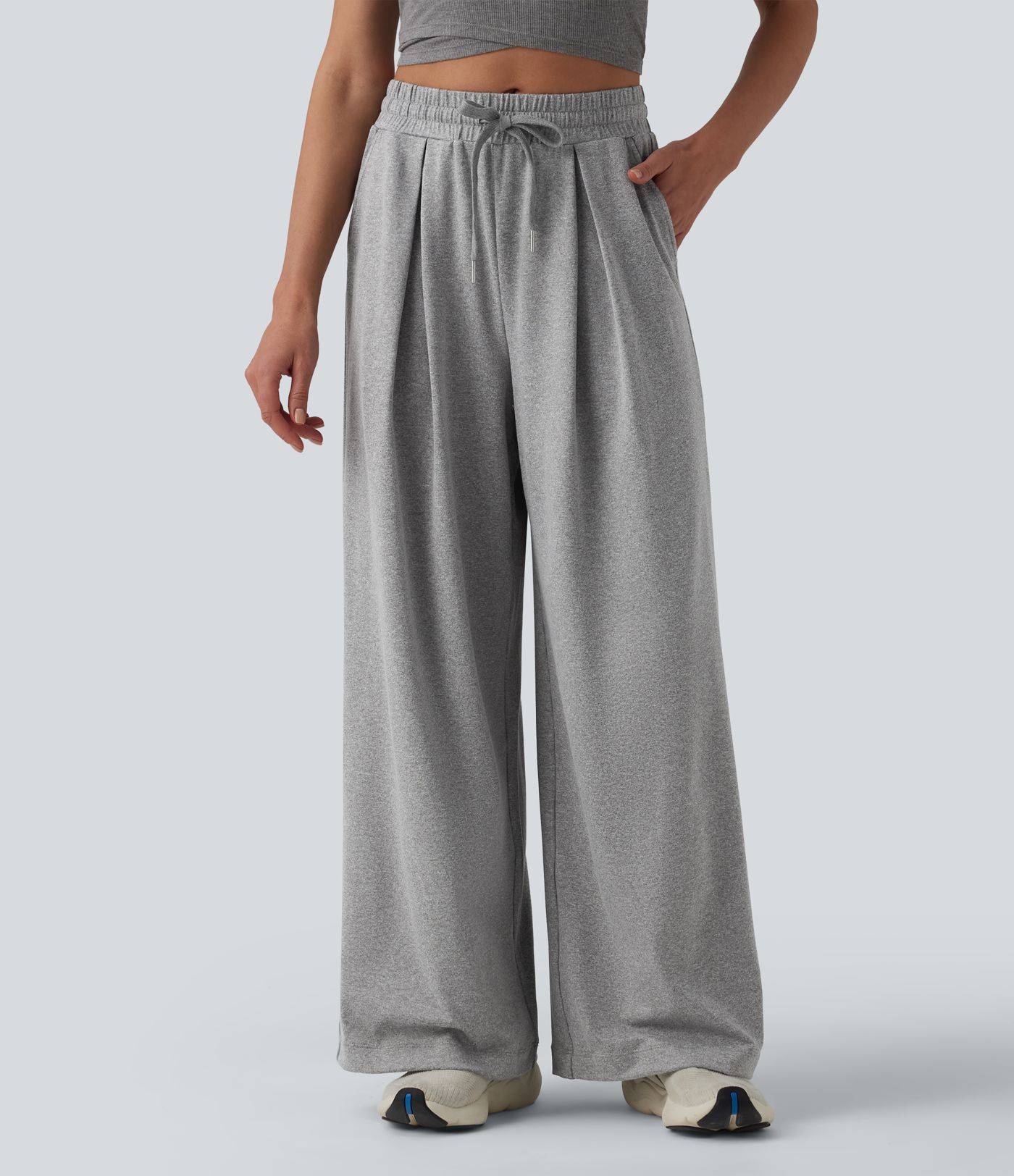 Pantalon yoga large taille haute à cordon de serrage avec poches