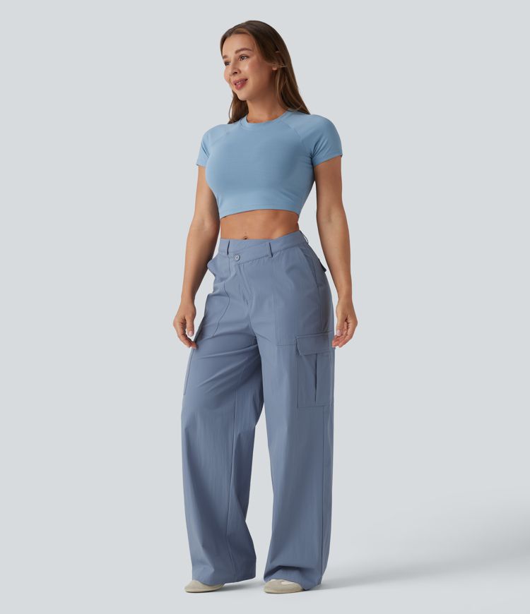 Pantalon cargo casual large asymétrique taille mi-haute avec poches