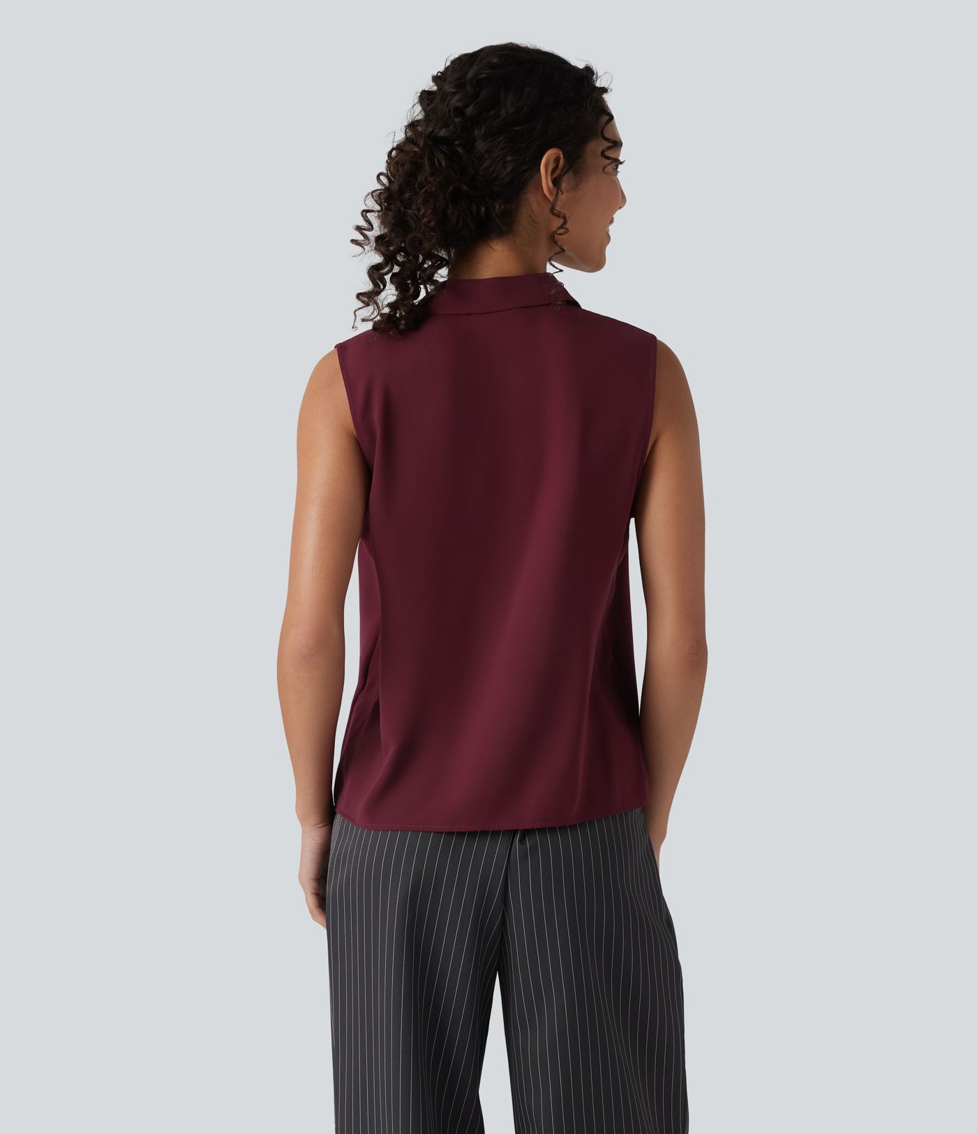 Lapel Collar Sleeveless Button Fly Relaxed Work Blouse