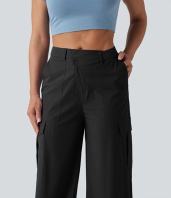 Asymmetrische Cargohosen mit mittlerer Bundhöhe, weitem Bein und Taschen