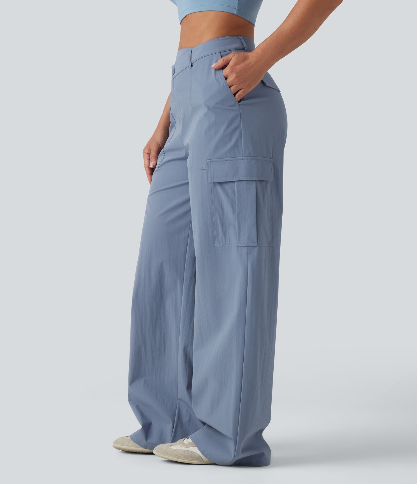 Pantalon cargo casual large asymétrique taille mi-haute avec poches