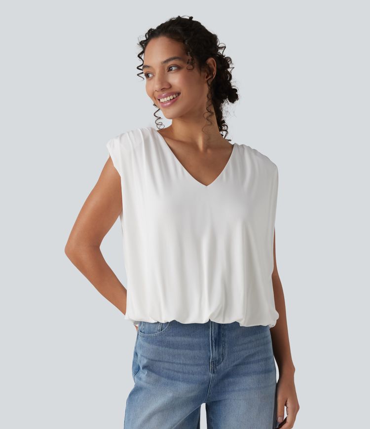 Top casual col V sans manches Top casual col V sans manches