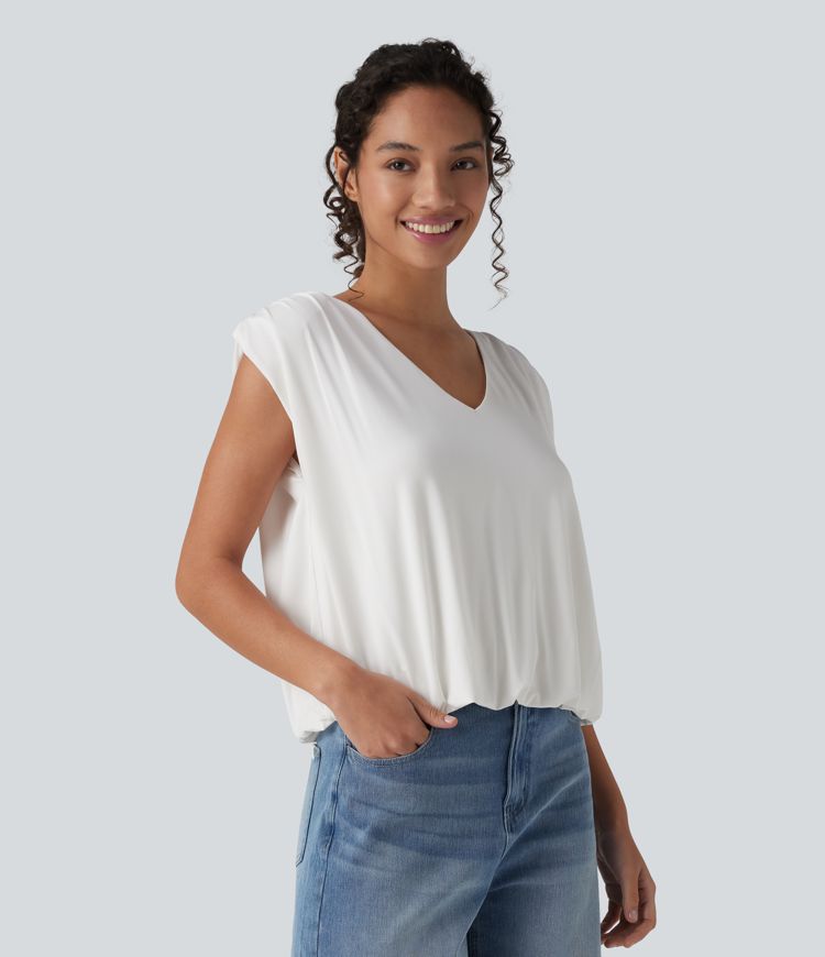 Top casual col V sans manches Top casual col V sans manches
