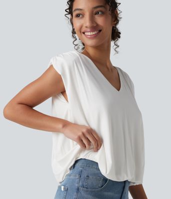 Top casual col V sans manches Top casual col V sans manches