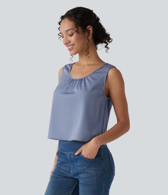 Scoop Neck Satin Casual Tank Top