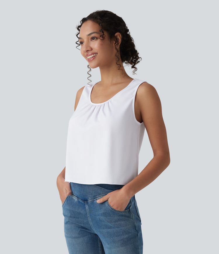Scoop Neck Satin Casual Tank Top