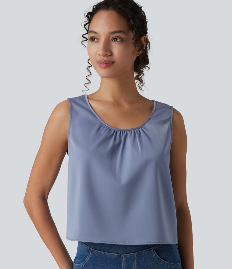 Scoop Neck Satin Casual Tank Top