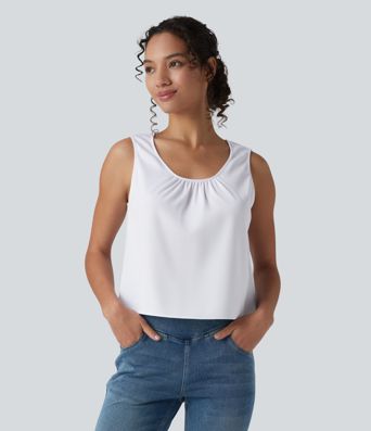 Scoop Neck Satin Casual Tank Top