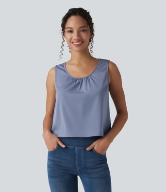 Scoop Neck Satin Casual Tank Top