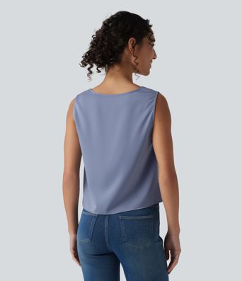 Scoop Neck Satin Casual Tank Top