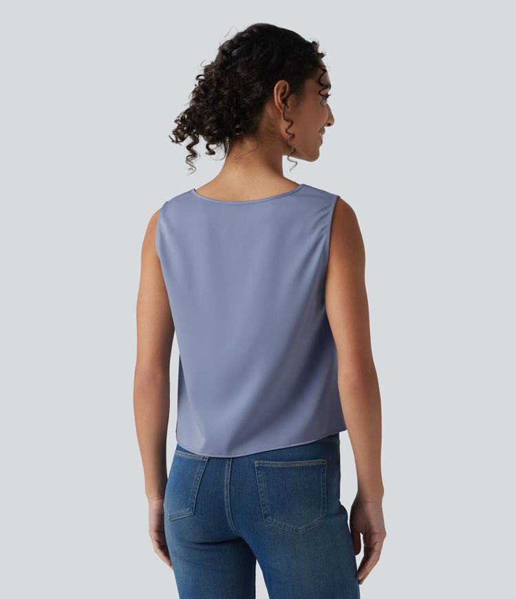 Scoop Neck Satin Casual Tank Top
