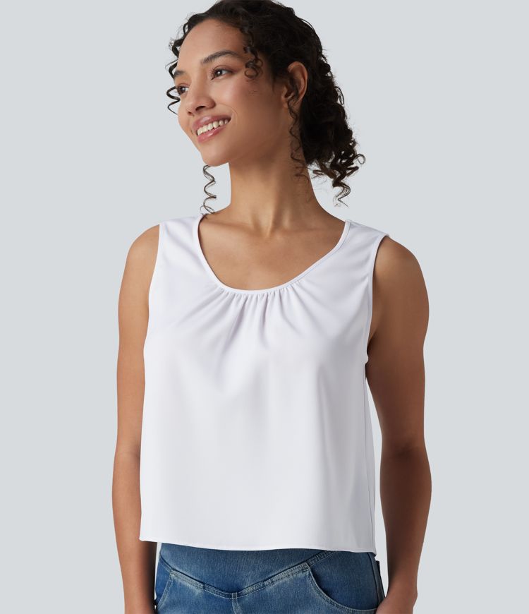 Scoop Neck Satin Casual Tank Top