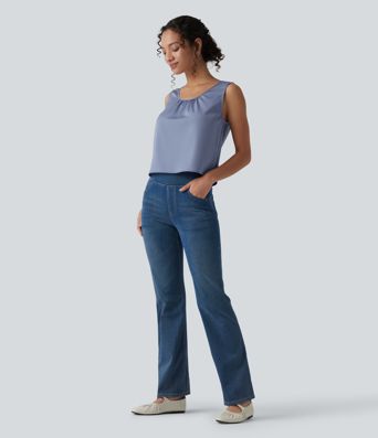 Scoop Neck Satin Casual Tank Top