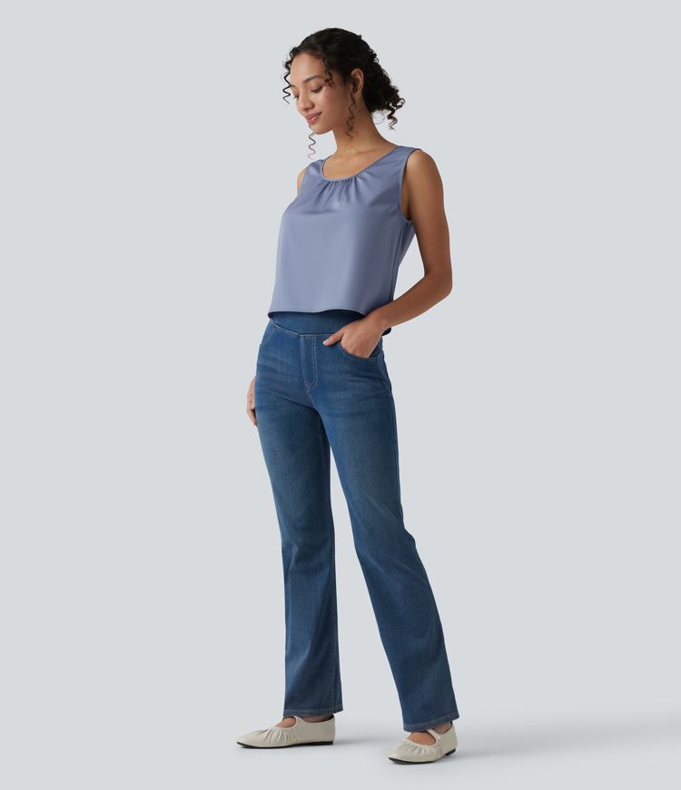 Scoop Neck Satin Casual Tank Top