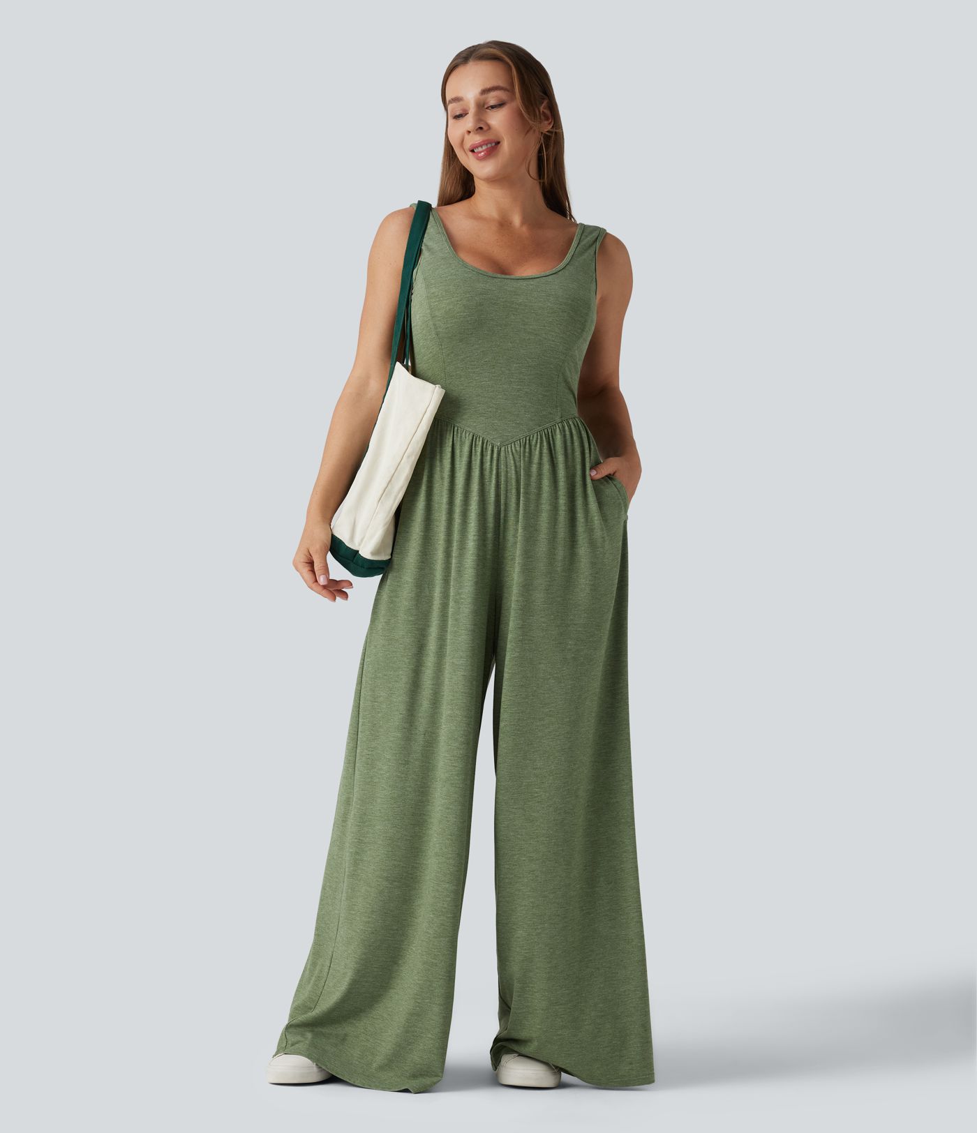 U Neck Wide Leg Casual Jumpsuit with Pockets-Easy Peezy Edition