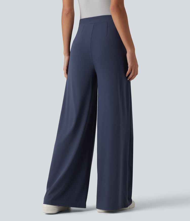 Asymmetric Mid Rise Flare Work Pants with Pockets